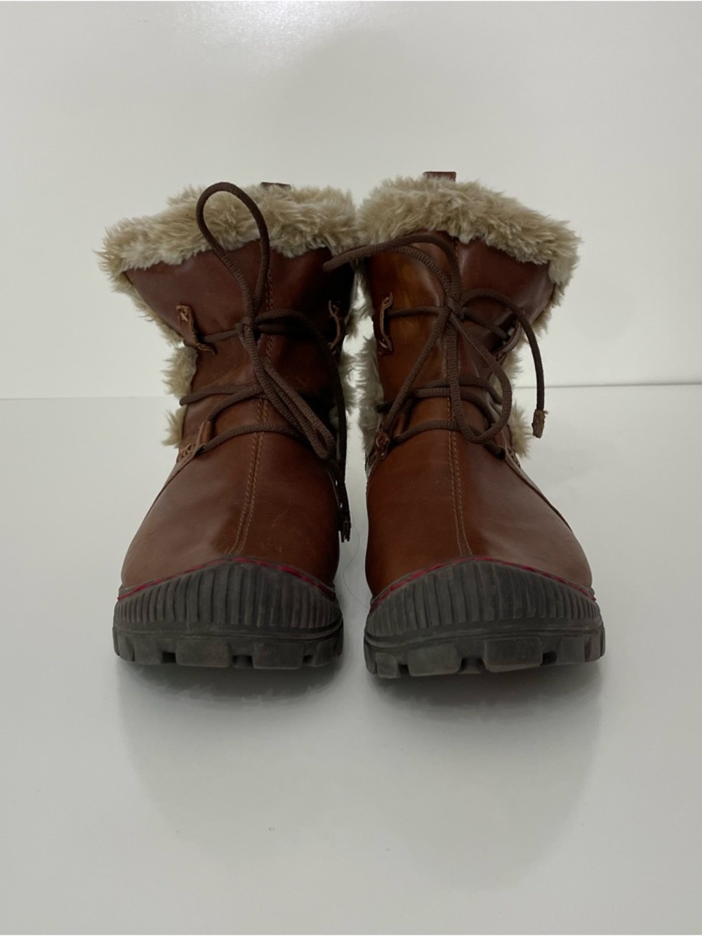 Earth Kalso Bridle Brown Leather Lace-Up Faux Fur Winter Boots, Women's size 9 - Picture 4 of 12